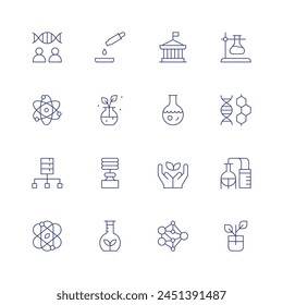 Science icon set. Thin line icon. Editable stroke. Containing clone, science, datascience, tube, herbal, network, politicalscience, test, gmo, force, botany.