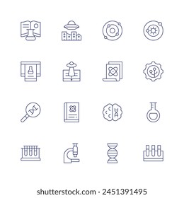 Science icon set. Thin line icon. Editable stroke. Containing science, sciencefiction, microscope, scientific, dna, testtube, research, nanotechnology.