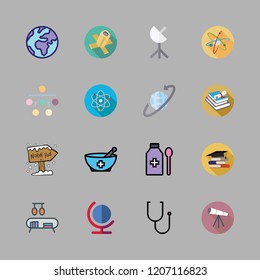 science icon set. vector set about north pole, diagram, bookshelf and earth globe icons set.