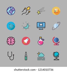 science icon set. vector set about shooting star, technological, physics and stethoscope icons set.