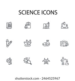 Conjunto de iconos de ciencia.Vector.Trazo editable.signo de estilo lineal para el uso Diseño web,logotipo.Ilustración de símbolo.
