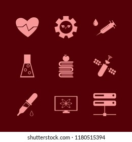 science icon. science vector icons set server, test tube, atom monitor and syringe