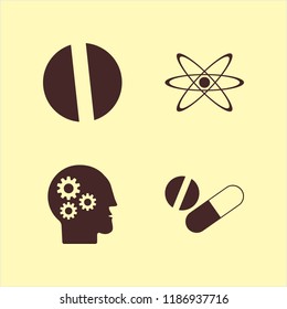 science icon. science vector icons set pill, tablet capsule, gear head and atom