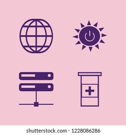 science icon. science vector icons set server, solar power, pills bottle and globe