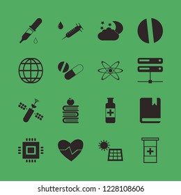 science icon. science vector icons set satellite, dropper pipette, pill and books and apple