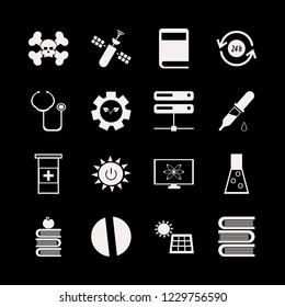 science icon. science vector icons set recycle hours, atom monitor, books and book