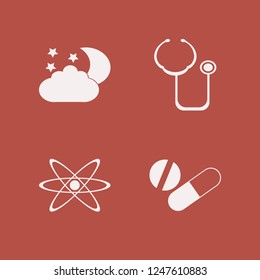 science icon. science vector icons set night, tablet capsule, atom and stethoscope