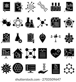 Conjunto de Vector de icono de Ciencia. Colección de signos de ilustración de investigación. Símbolo de laboratorio, logo.
