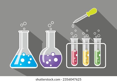 Science Icons of Chemistry Lab, Laboratory Icons. Vector illustration isolated on white background, eps