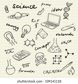 Science icons doodles vector set