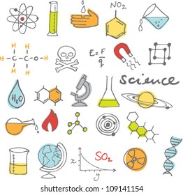 Science icons doodles vector set