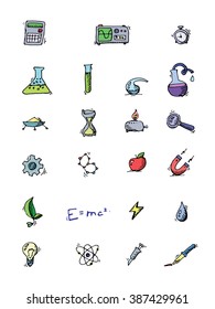 Science icons doodles vector set