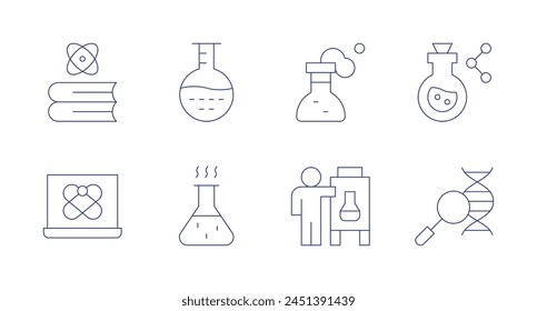 Science icons. Editable stroke. Containing book, datascience, testtube, flask, sciencefair, dna.