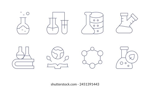 Science icons. Editable stroke. Containing chemistry, science, database, nanotechnology, book, testtube, flask, biology.