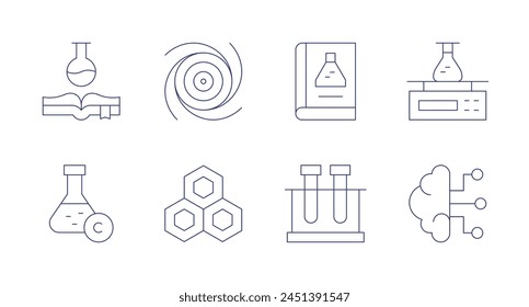 Science icons. Editable stroke. Containing science, testtube, sciencebook, blackhole, nucleotide, nlp, scale.