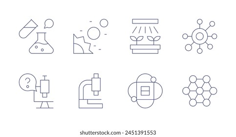 Science icons. Editable stroke. Containing science, plants, datascience, microscope, planets, cell, structure.
