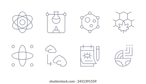 Science icons. Editable stroke. Containing science, note, virus, humanevolution, experiment, molecule, geology.