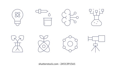 Science icons. Editable stroke. Containing science, molecule, artificialintelligence, chemistry, biology, research, telescope.