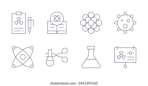 Science icons. Editable stroke. Containing science, molecular, chemistry, tongs, laboratory, bacteria.