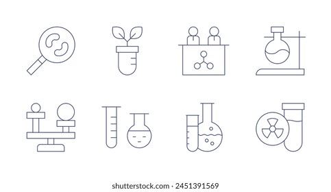 Science icons. Editable stroke. Containing science, laboratory, molecularbiology, plant, chemistry, flask, radioactive.
