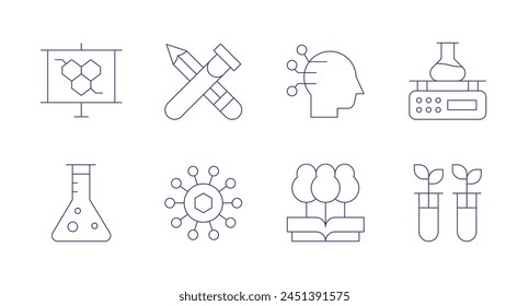Science icons. Editable stroke. Containing science, datascience, experimentation, virus, labscale, chemical.
