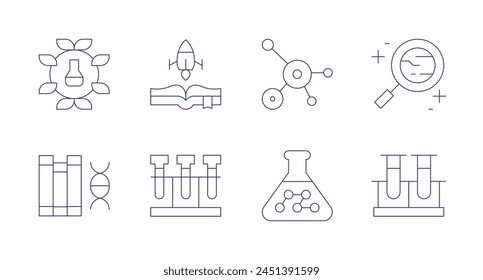 Science icons. Editable stroke. Containing science, sciencefiction, test, molecule, material, research, experiment.