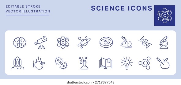 Science Icons. Editable Stroke. Set of thin line icons symbol collection.