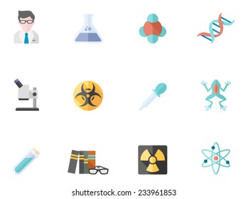 Science icons in flat colors style.