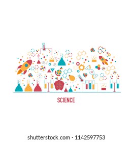 Science icons in flat design concept.Vector illustration.