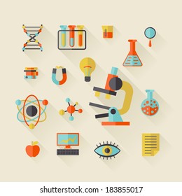 Science icons in flat design style.