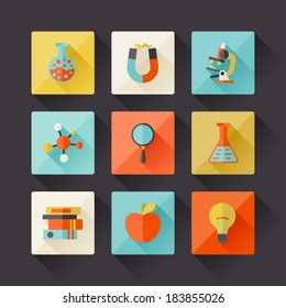 Iconos científicos de diseño plano.