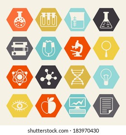 Science icons in flat design style.
