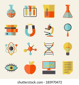 Science icons in flat design style.