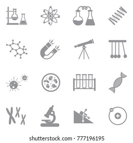 Science Icons. Gray Flat Design. Vector Illustration. 