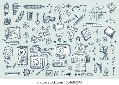 Science Icons Hand Drawn Doodles Physics Stock Vector (Royalty Free ...