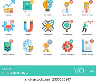 Iconos científicos Incluidos ciencia, icono, vector, química, conjunto, investigación, biología, laboratorio, molécula, tecnología, medicina, símbolo, prueba, equipo, adn, educación, átomo, microscopio, químico, signo