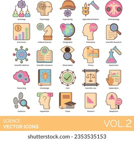 Science Icons Including science, icon, vector, chemistry, set, research, biology, laboratory, molecule, technology, medicine, symbol, test, equipment, dna, education, atom, microscope, chemical, sign