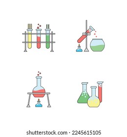 Science icons. Laboratory icons. Beaker, fire, invention icon set.
