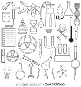 Science Icons: Line Art Collection of Lab Equipment, Chemistry, and Biology Symbols