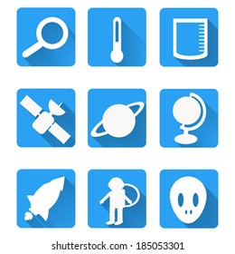Science icons in long shadow style.