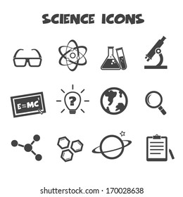 science icons, mono vector symbols