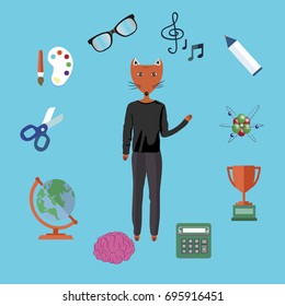 science icons on blue background