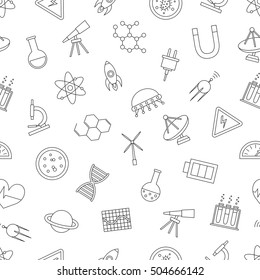 Science icons pattern on white background