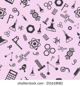 Science icons pattern with pink background
