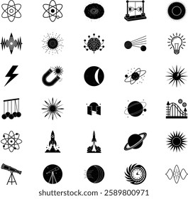 Science Icons Physics, Astronomy, Energy, Atoms, and Space Exploration