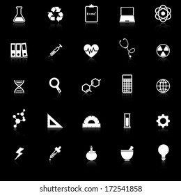 Science icons with reflect on black background, stock vector