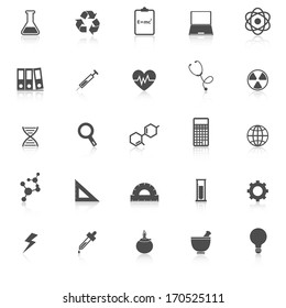 Science icons with reflect on white background, stock vector