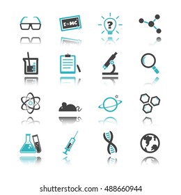 science icons with reflection isolated on white background