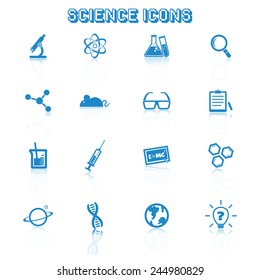 science icons with reflection, mono vector symbols