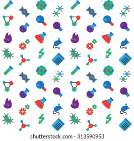 Science icons seamless pattern. Laboratory biology symbols. Vector